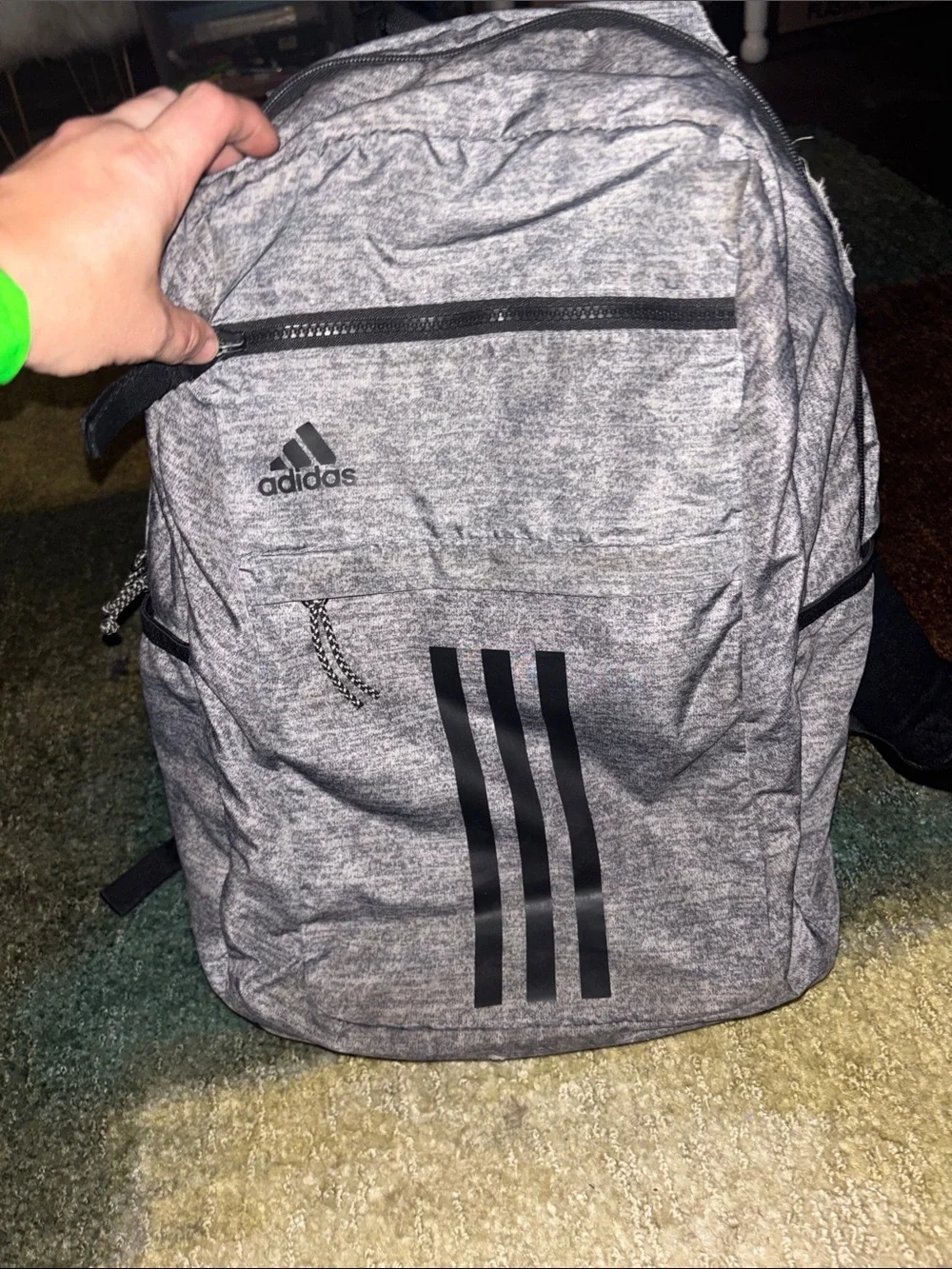 adidas Heather Gray Backpack with Black Stripes